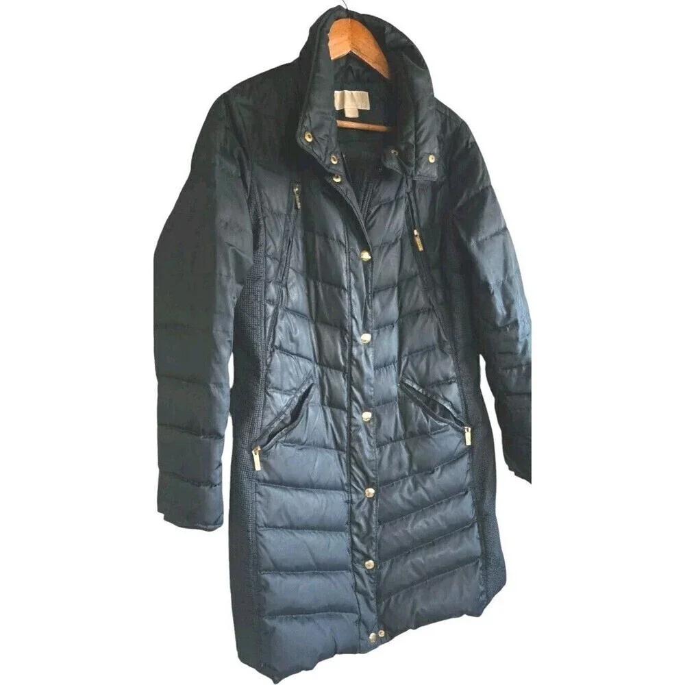 MICHAEL KORS Down Puffer Jacket Coat Women's Medium Blue Gold Zip